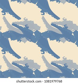 Abstract white and different shades of blue background as UFO camouflage. Seamless repeat bright pattern usable as camo, wallpaper, backdrop or for print for textile or wrapping paper