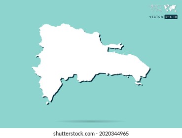 Abstract white Dominican Republic map and black shadow on green background vector.