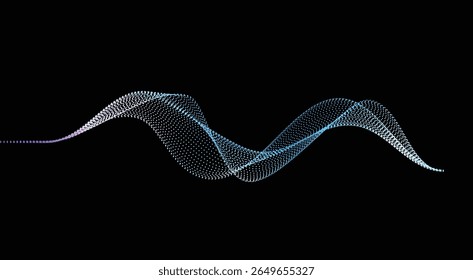 Abstract white dot particle wavy isolated on dark background. Futuristic technology concept. Vector ilustration	