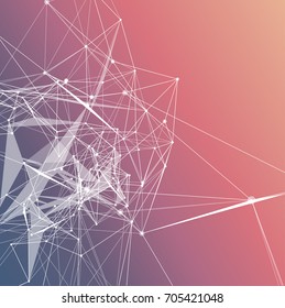 Abstract white dots connected with lines on gradient background