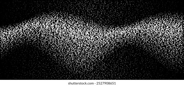 Partículas de puntos blancos Abstractas que fluyen onduladas sobre fondo negro. Diseño de Ilustración vectorial para cualquier proyecto. Concepto de nieve de invierno.