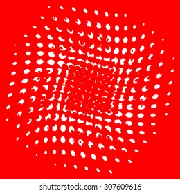 Abstract white dotted on red background illustration. Hatbox
