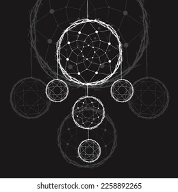 Abstract white dreamcatcher silhouette isolated on dark background