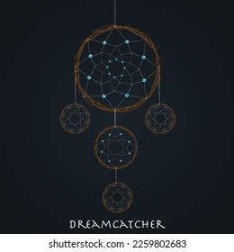 Abstract white dreamcatcher silhouette isolated on dark background