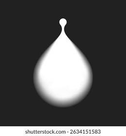 Gota branca abstrata sobre fundo preto. Design minimalista de gotículas. Forma de gota com gradiente suave. Ilustração de gota artística. Vetor gráfico abstrato.