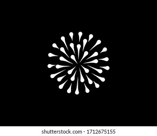 Abstract white drops circle logo icon design modern minimal style illustration. Firework 3d sphere planet direction explosion vector emblem sign symbol mark logotype.