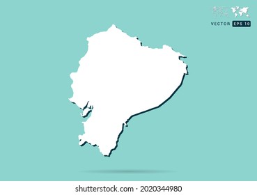 Abstract white Ecuador map and black shadow on green background vector.