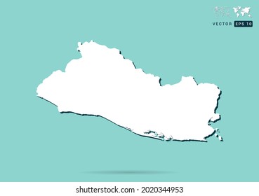 Abstract white El Salvador map and black shadow on green background vector.