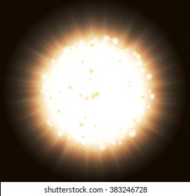 Abstract white explosion with spark and ray modern design. Glow star burst light effect with spot. Supernova light vector background. Flash flare sun core blot. Burning cloud