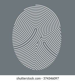 Abstract white fingerprint outline vector illustration on grey background.