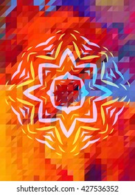 Abstract white firework on colorful triangle pattern