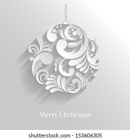 Abstract White Floral Christmas Ball, creative vector illustration