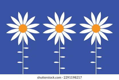 Abstract white floral icon on a blue background, vector art illustration