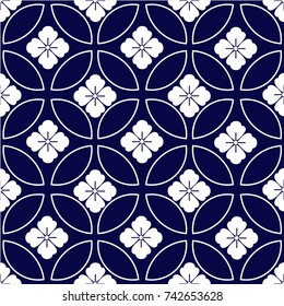 Abstract white floral no blue background pattern in Arabian style. Seamless vector background. monochrome texture. Graphic modern pattern