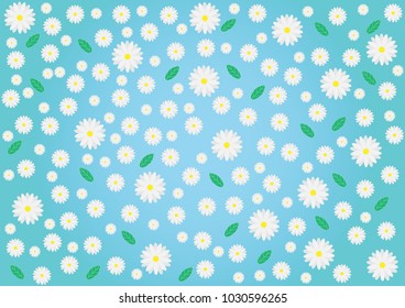 Abstract white flower with leaves background pattern on blue background.