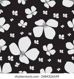 abstract white flower on black color background seamless pattern