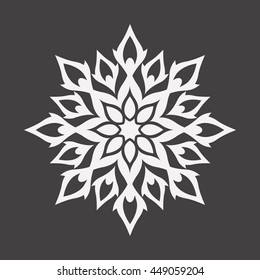 Abstract white flower on a black background..Ornament pattern.Decorative element.