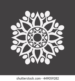 Abstract white flower on a black background..Ornament pattern.Decorative element.