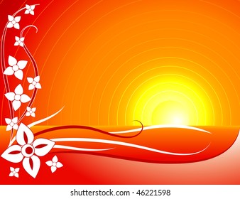 Abstract white flower on sunset background
