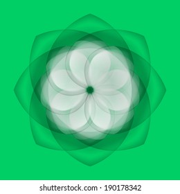 Abstract white flower with transparent elements over green