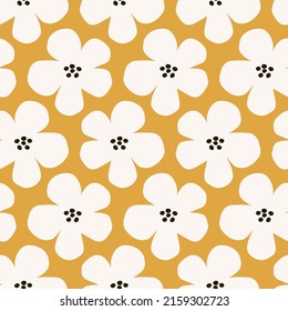 Abstract white flowers hand drawn vector illustration. Floral seamless pattern for fabric or wallpaper.	