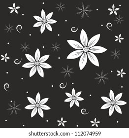 Abstract white flowers on a black background.Vector