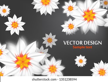 Abstract white flowers on a gray background. Place for your text. Floral design for flyers, banners, greeting cards, invitations. Vector illustration.