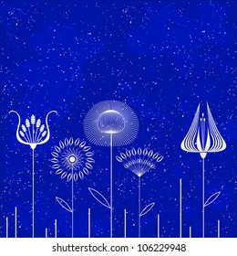 Abstract white flowers over blue background. Vector illustration
