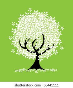 abstract white flowers tree, symbol of nature
