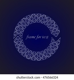 Abstract white frame on blue background. Vector illustration for retro vintage design. Decorative art with place for logo