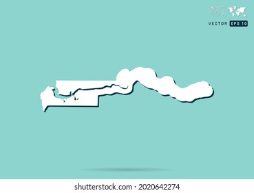 Abstrakte weiße Gambia-Karte und schwarzer Schatten auf grünem Hintergrund, Vektorgrafik.