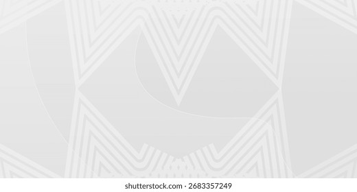 Abstrakter weißer geometrischer Hintergrund überlappende Ebenen mit hellen Linieneffekten und Kreiselementen