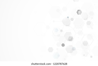 Abstract white geometric hexagon shape with science and technology concept background