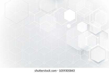 Abstract white geometric hexagons shape and lines with science concept background