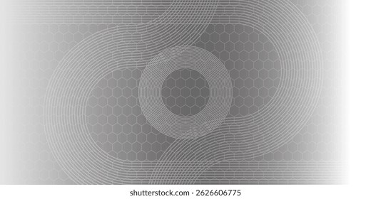 Abstrakte weiße geometrische Linien, die auf grauem Hintergrund leuchten. Modernes glänzendes weißes Kreislinienmuster. Futuristisches Technologiekonzept