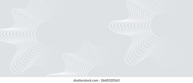 Abstract white geometric lines glowing on a gray background. Modern shiny blue wave circle line pattern.