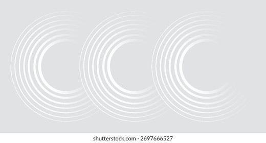 Líneas geométricas blancas Abstractas que brillan sobre un fondo gris. Patrón de línea de círculo brillante. Concepto de tecnología futurista. Conveniente para las cubiertas, los carteles,