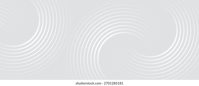 Abstract white geometric lines glowing on a gray background. Modern glossy white circle line pattern. Suitable for covers, posters, web, banners.