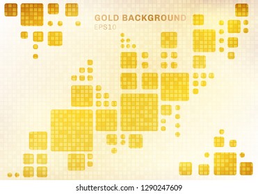 Abstract white geometric on shiny golden square mosaic pattern background and texture luxury style. Vector illustration