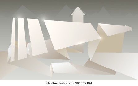 Abstract white geometric polygonal background with grey right arrow texture, in vector