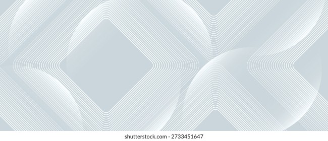 Abstrakte weiße geometrische Formen Hintergrund. Modernes quadratisches Linienmuster. Minimales geometrisches Design. Futuristisches Konzept. Geeignet für Poster, Banner, Broschüren, Cover, Präsentationen, Websites, Dekoration