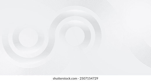 Líneas geométricas brillantes blancas Abstractas sobre fondo gris. Concepto de tecnología futurista. Moderno patrón de líneas de círculo blanco brillante.