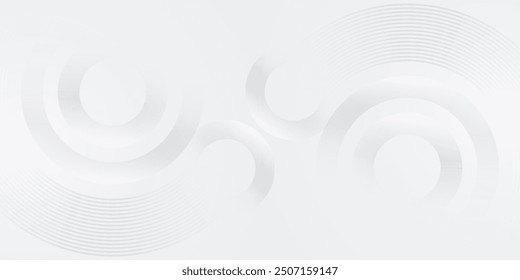 Abstract white glowing geometric lines on gray background. Futuristic technology concept. Modern shiny white circle lines pattern.