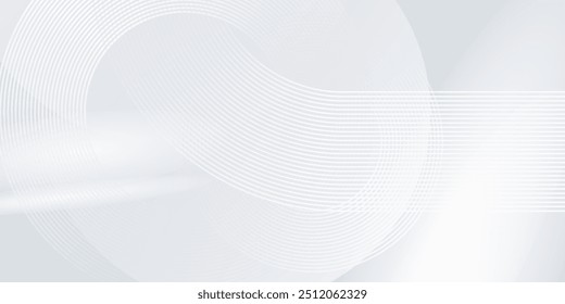 Abstract white glowing geometric lines on gray background. Modern shiny blue circle lines pattern. Futuristic technology concept. Suit for cover, poster, banner, brochure, header, website modern arts