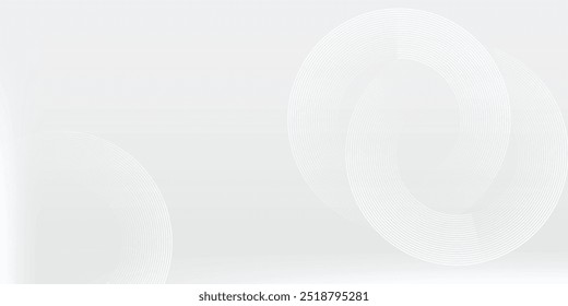 Linhas geométricas brilhantes em branco abstrato sobre fundo cinza. Padrão moderno de linhas de círculo azul brilhante. Conceito de tecnologia futurista. Terno para capa, cartaz,