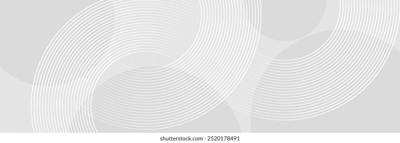 Abstract white glowing geometric lines on gray background. Modern shiny blue circle lines pattern. Futuristic technology concept. Suit for cover, poster, banner, brochure, header, website