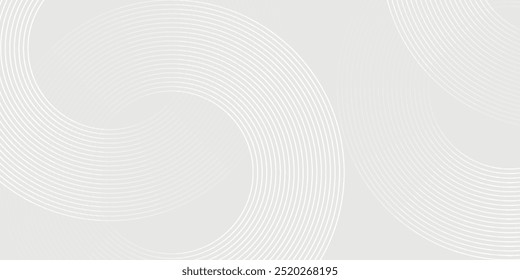 Linhas geométricas brilhantes em branco abstrato sobre fundo cinza. Padrão moderno de linhas de círculo azul brilhante. Conceito de tecnologia futurista.