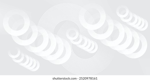 Linhas geométricas brilhantes em branco abstrato sobre fundo cinza. Padrão moderno de linhas de círculo azul brilhante. Conceito de tecnologia futurista. Terno para capa, cartaz,