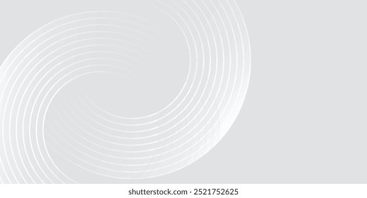 Abstract white glowing geometric lines on gray background. Modern shiny blue circle lines pattern. Futuristic technology concept. Suit for cover, poster,