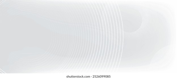 Linhas geométricas brilhantes em branco abstrato sobre fundo cinza. Padrão moderno de linhas de círculo azul brilhante. Conceito de tecnologia futurista. Terno para capa, cartaz,